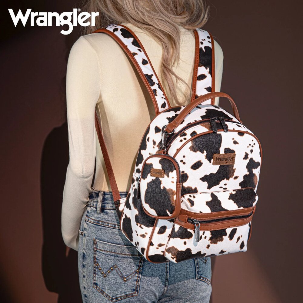 Wrangler Cow Print Backpack With Coin Pouch - Brown NWT